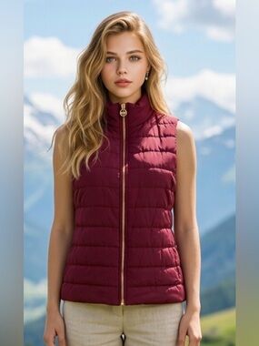 Michael Kors Deep Wine Quilted Vest with Logo Tag